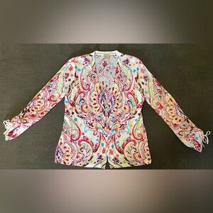 Chico’s Colorful Paisley Lightweight Open Cardigan